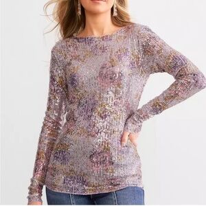 Free People Gold Rush Sequin Long Sleeve Top in lilac